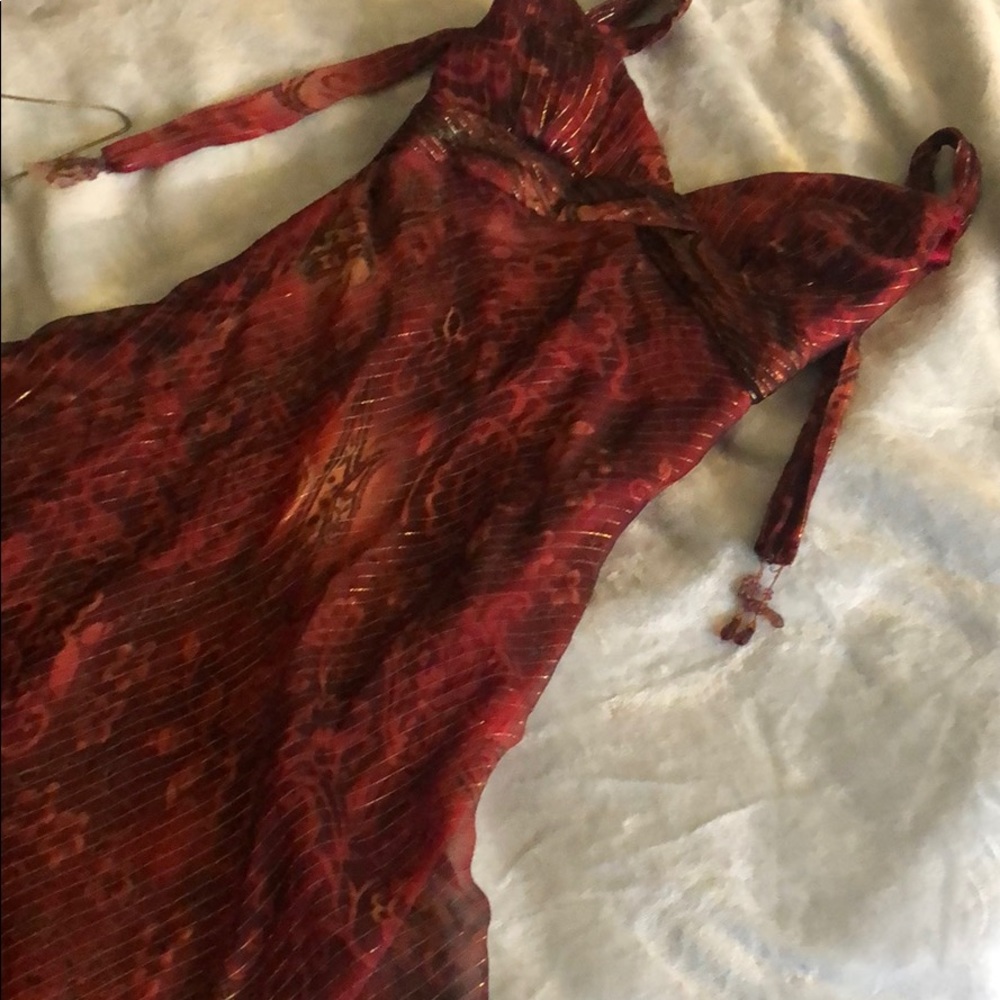 Red and hints of gold halter dress